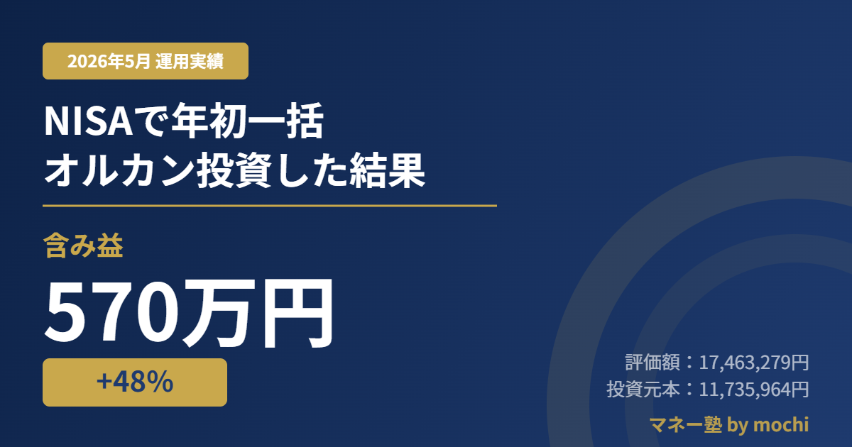 【2026年5月運用実績】NISAで年初一括オルカン投資した結果｜含み益570万円(+48%)突破